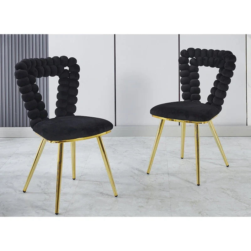 Sillones decorativos con estructura de metal con recubrimiento de polvo dorado y negro, juego de 2