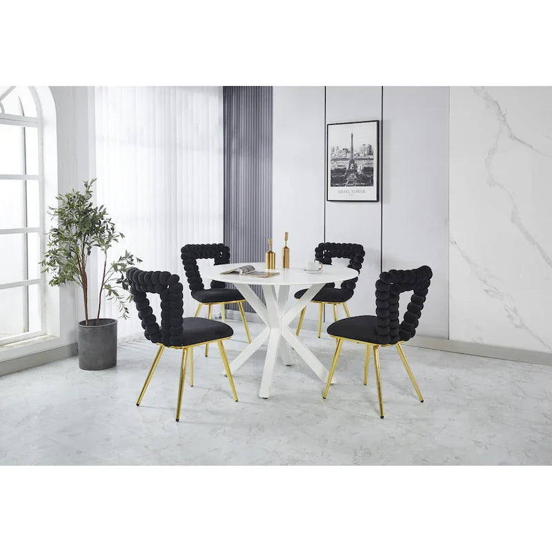 Sillones decorativos con estructura de metal con recubrimiento de polvo dorado y negro, juego de 2