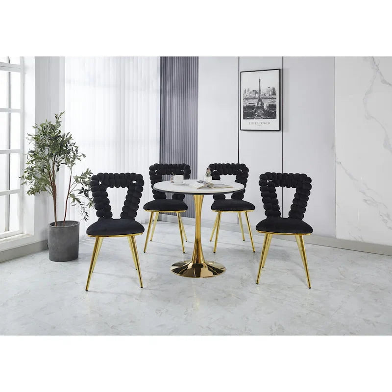 Sillones decorativos con estructura de metal con recubrimiento de polvo dorado y negro, juego de 2