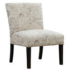 Sillón decorativo sin brazos con tela de escritura francesa y patas de madera espresso