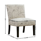 Sillón decorativo sin brazos con tela de escritura francesa y patas de madera espresso