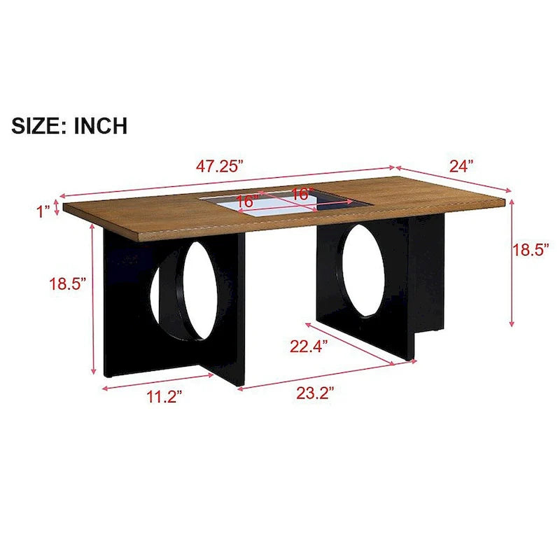 Mesa de centro rectangular de 47" con estante de vidrio templado