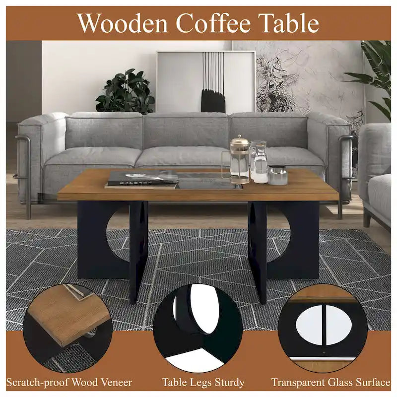 Mesa de centro rectangular de 47" con estante de vidrio templado