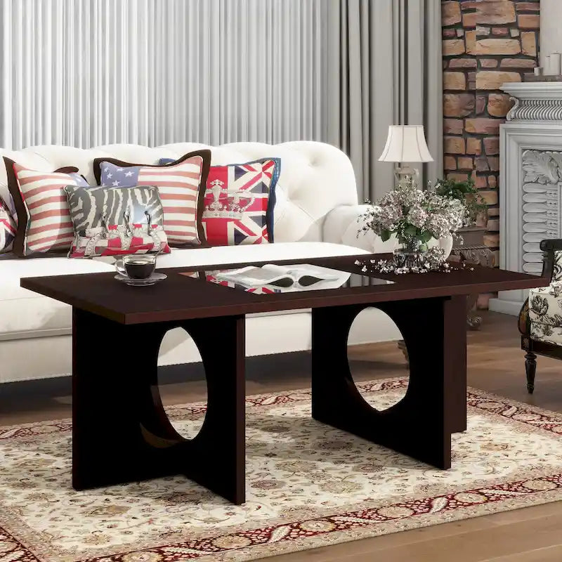 Mesa de centro rectangular de 47" con estante de vidrio templado