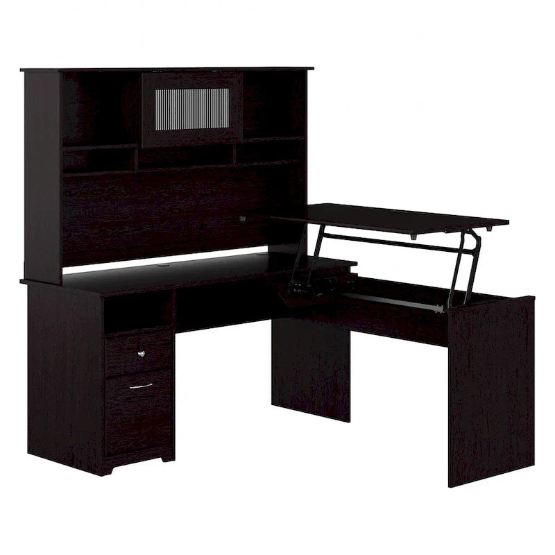 Escritorio en L de 60" elevable con soporte y cajón archivador