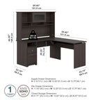 Escritorio en L de 60" elevable con soporte y cajón archivador