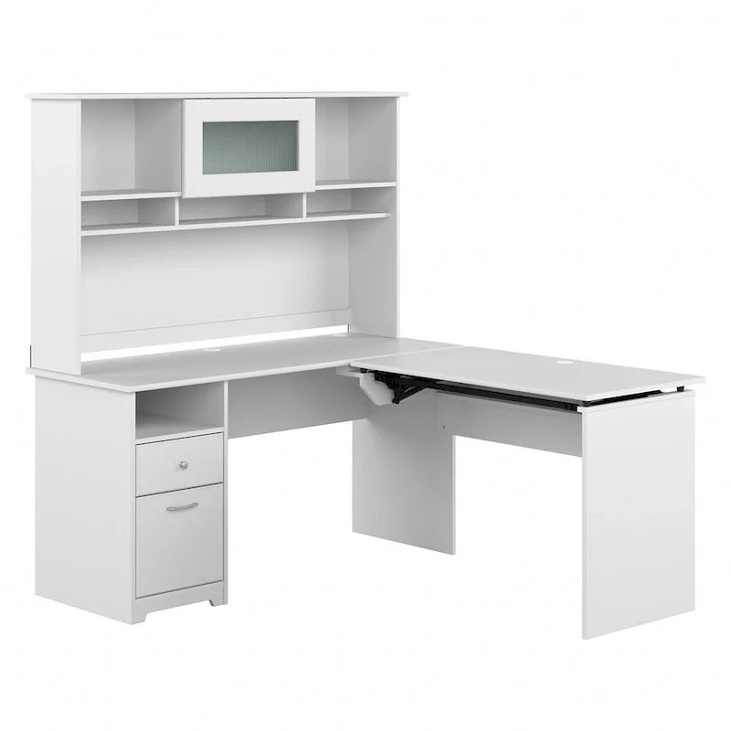 Escritorio en L de 60" elevable con soporte y cajón archivador