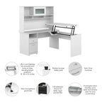 Escritorio en L de 60" elevable con soporte y cajón archivador