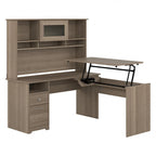 Escritorio en L de 60" elevable con soporte y cajón archivador