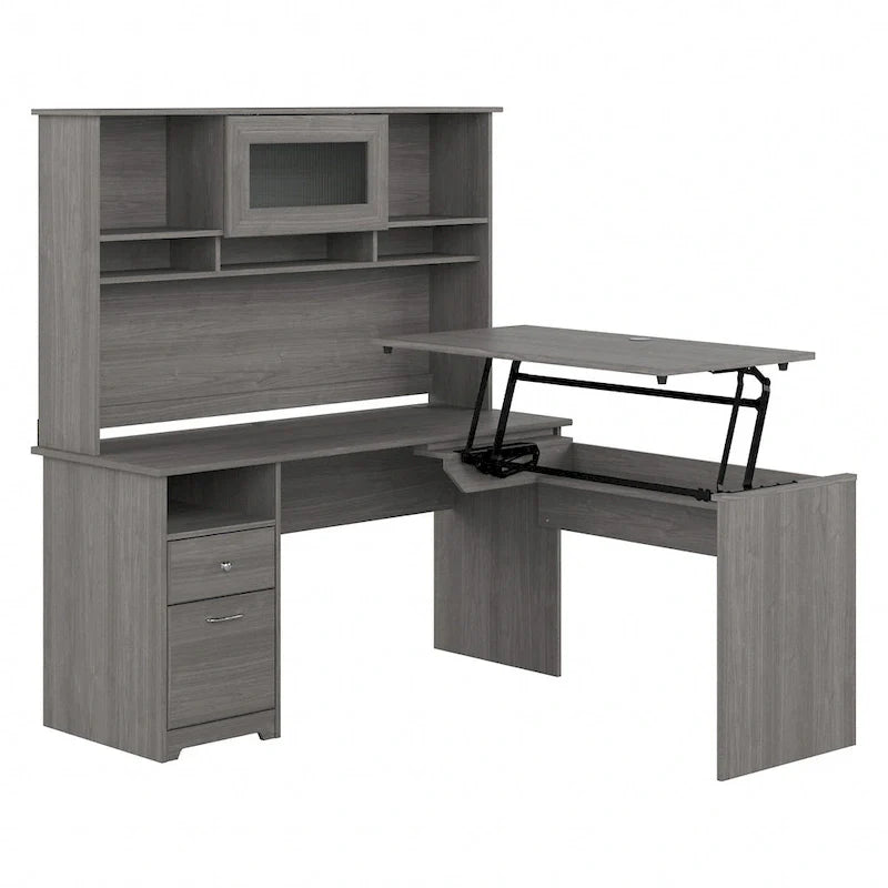Escritorio en L de 60" elevable con soporte y cajón archivador