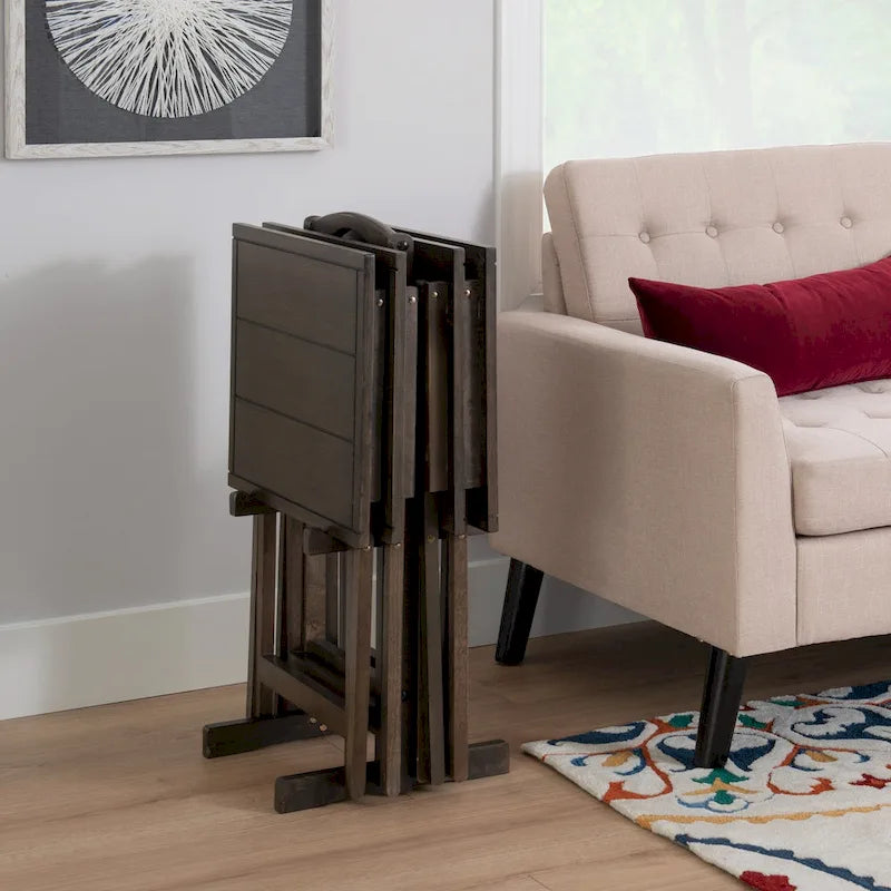 Juego de mesas auxiliares plegables de 4 piezas con soporte de almacenamiento – Gris