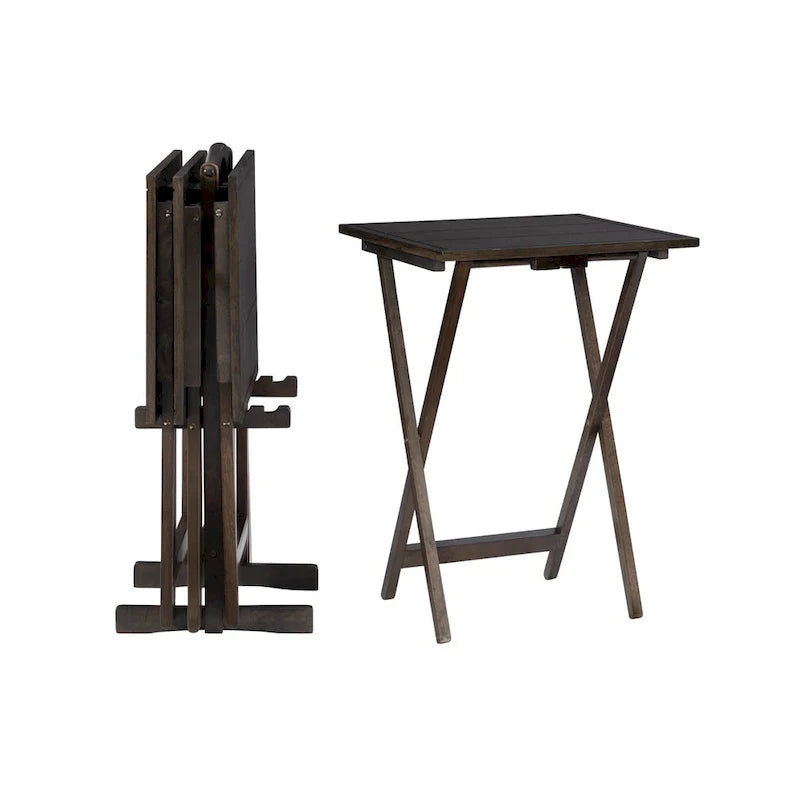 Juego de mesas auxiliares plegables de 4 piezas con soporte de almacenamiento – Gris