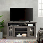Mueble de TV clásico americano con 4 estantes de almacenamiento y 2 armarios de almacenamiento para sala de estar u oficina familiar
