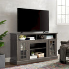 Mueble de TV clásico americano con 4 estantes de almacenamiento y 2 armarios de almacenamiento para sala de estar u oficina familiar