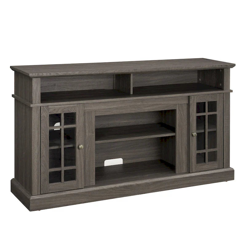 Mueble de TV clásico americano con 4 estantes de almacenamiento y 2 armarios de almacenamiento para sala de estar u oficina familiar