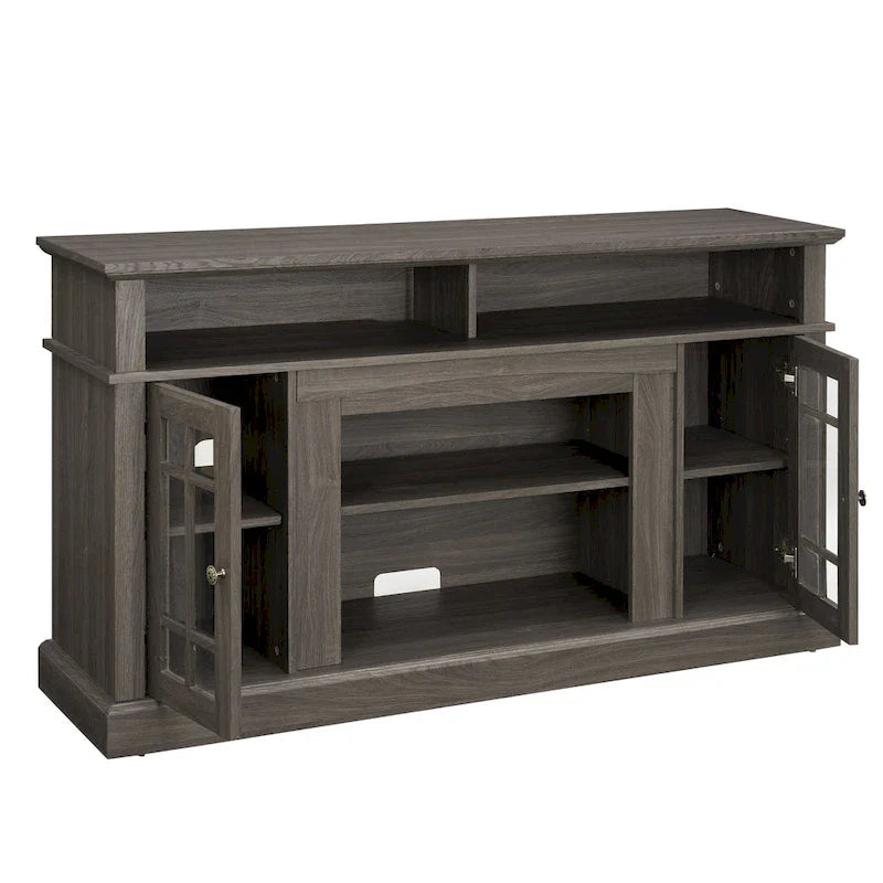 Mueble de TV clásico americano con 4 estantes de almacenamiento y 2 armarios de almacenamiento para sala de estar u oficina familiar