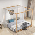 Cama de plataforma baja con dosel de madera de pino y MDF – Queen/King
