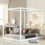 Cama de plataforma baja con dosel de madera de pino y MDF – Queen/King