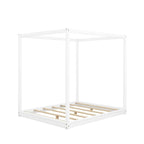 Cama de plataforma baja con dosel de madera de pino y MDF – Queen/King