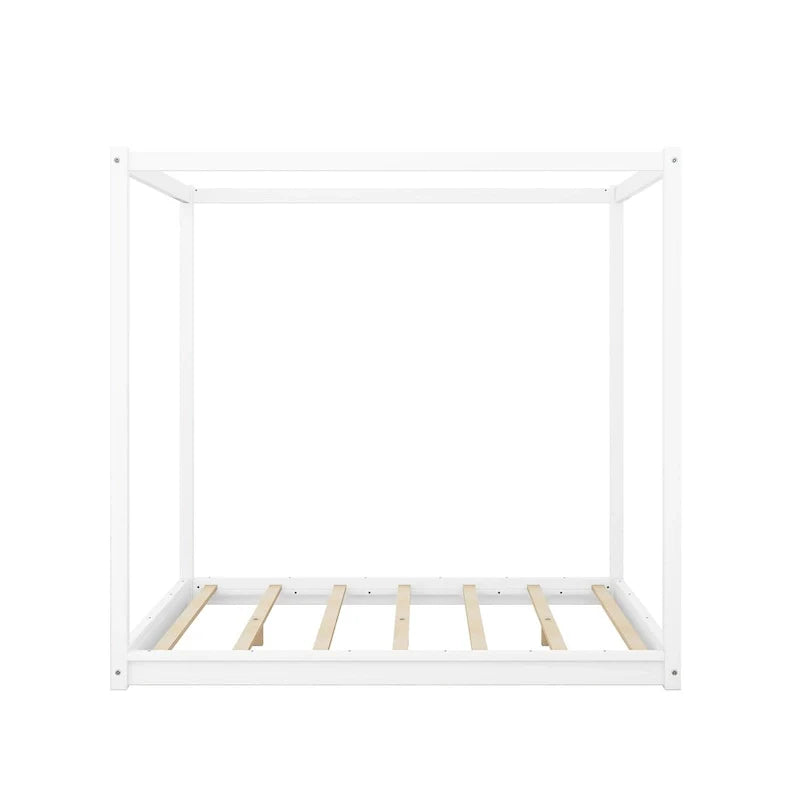 Cama de plataforma baja con dosel de madera de pino y MDF – Queen/King