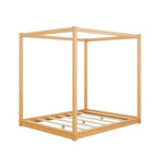 Cama de plataforma baja con dosel de madera de pino y MDF – Queen/King