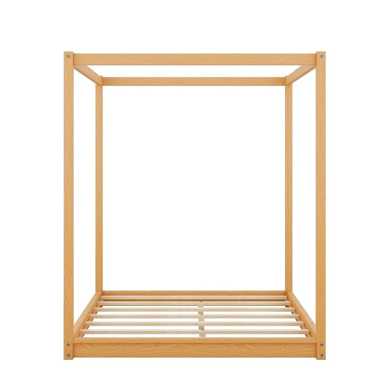 Cama de plataforma baja con dosel de madera de pino y MDF – Queen/King