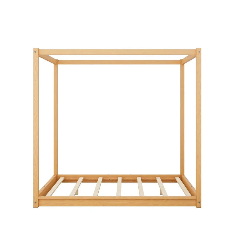 Cama de plataforma baja con dosel de madera de pino y MDF – Queen/King