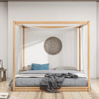 Cama de plataforma baja con dosel de madera de pino y MDF – Queen/King