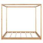 Cama de plataforma baja con dosel de madera de pino y MDF – Queen/King