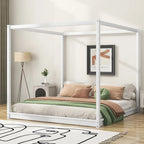 Cama de plataforma baja con dosel de madera de pino y MDF – Queen/King