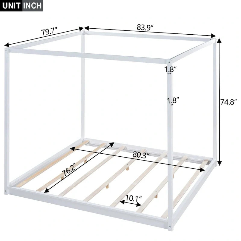 Cama de plataforma baja con dosel de madera de pino y MDF – Queen/King