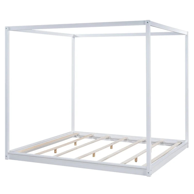 Cama de plataforma baja con dosel de madera de pino y MDF – Queen/King