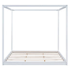 Cama de plataforma baja con dosel de madera de pino y MDF – Queen/King