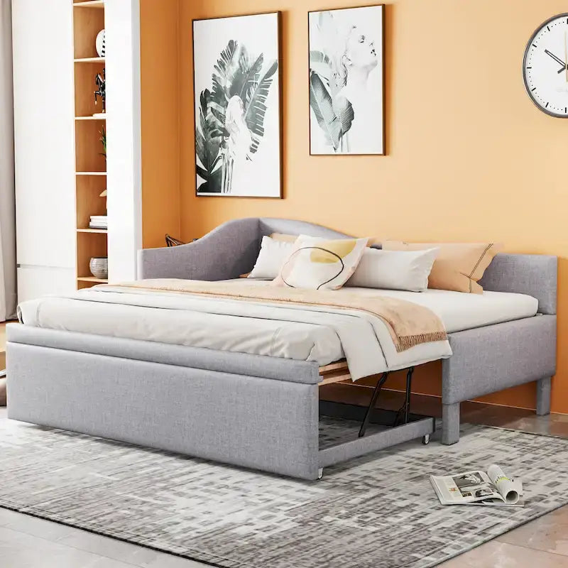 Sofá cama tapizado en forma de L tamaño individual con nido elevable – Rosa