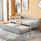 Sofá cama tapizado en forma de L tamaño individual con nido elevable – Rosa