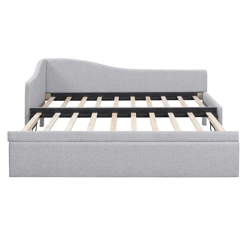 Sofá cama tapizado en forma de L tamaño individual con nido elevable – Rosa