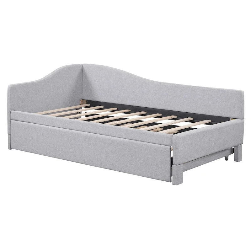 Sofá cama tapizado en forma de L tamaño individual con nido elevable – Rosa