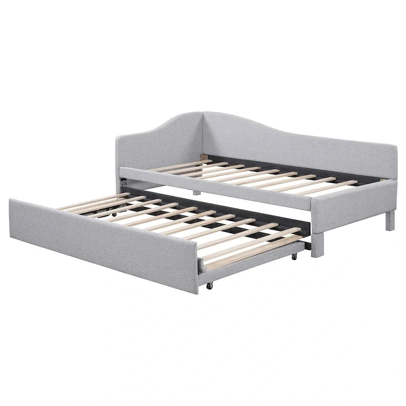 Sofá cama tapizado en forma de L tamaño individual con nido elevable – Rosa