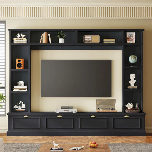 104.2 Mueble de pared con soporte para TV, estanterías y armarios – Negro