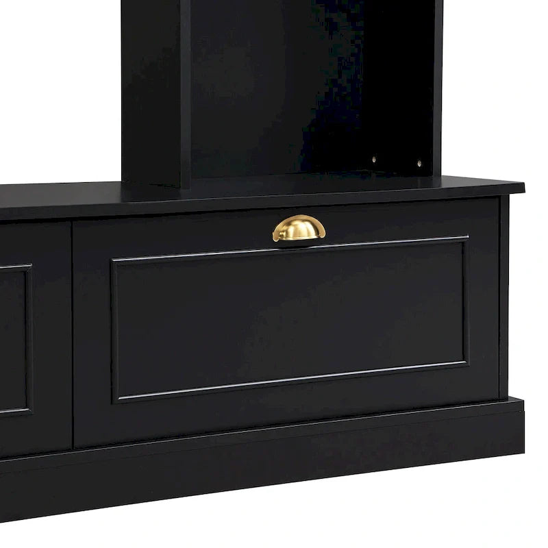 104.2 Mueble de pared con soporte para TV, estanterías y armarios – Negro