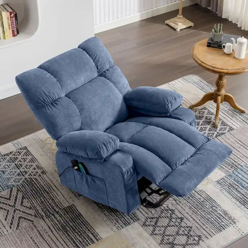 Sillón reclinable elevador eléctrico con calor, masaje, carga USB – Azul