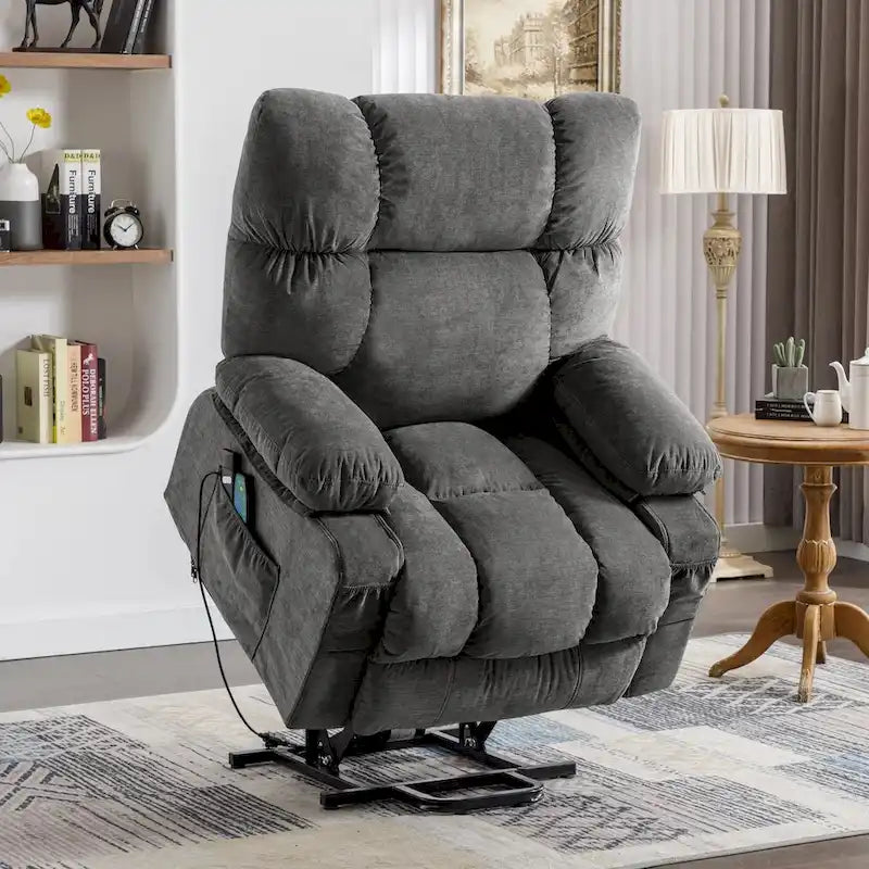 Sillón reclinable elevador eléctrico con calor, masaje, carga USB – Azul