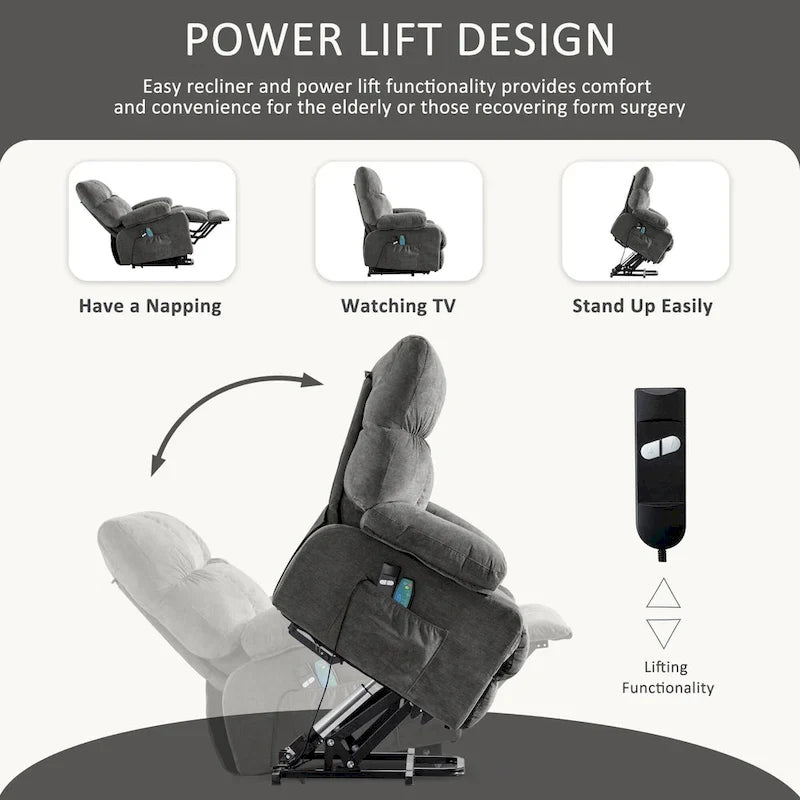 Sillón reclinable elevador eléctrico con calor, masaje, carga USB – Azul