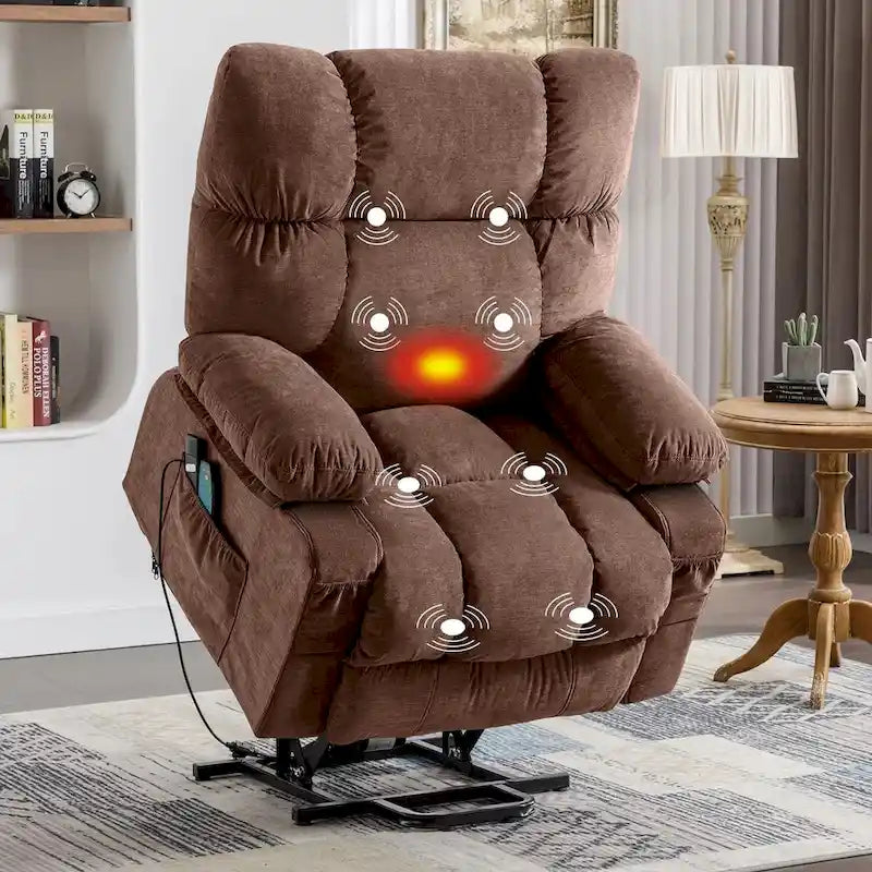 Sillón reclinable elevador eléctrico con calor, masaje, carga USB – Azul