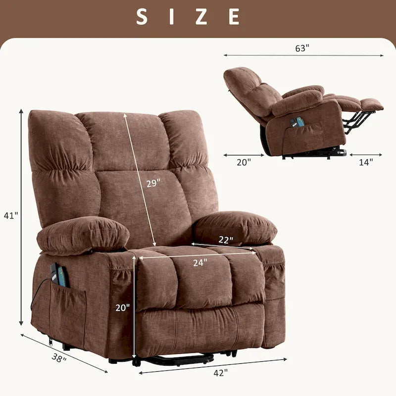 Sillón reclinable elevador eléctrico con calor, masaje, carga USB – Azul