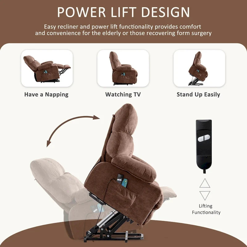 Sillón reclinable elevador eléctrico con calor, masaje, carga USB – Azul