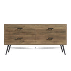 Cómoda horizontal de 4 cajones con acabado nogal rústico