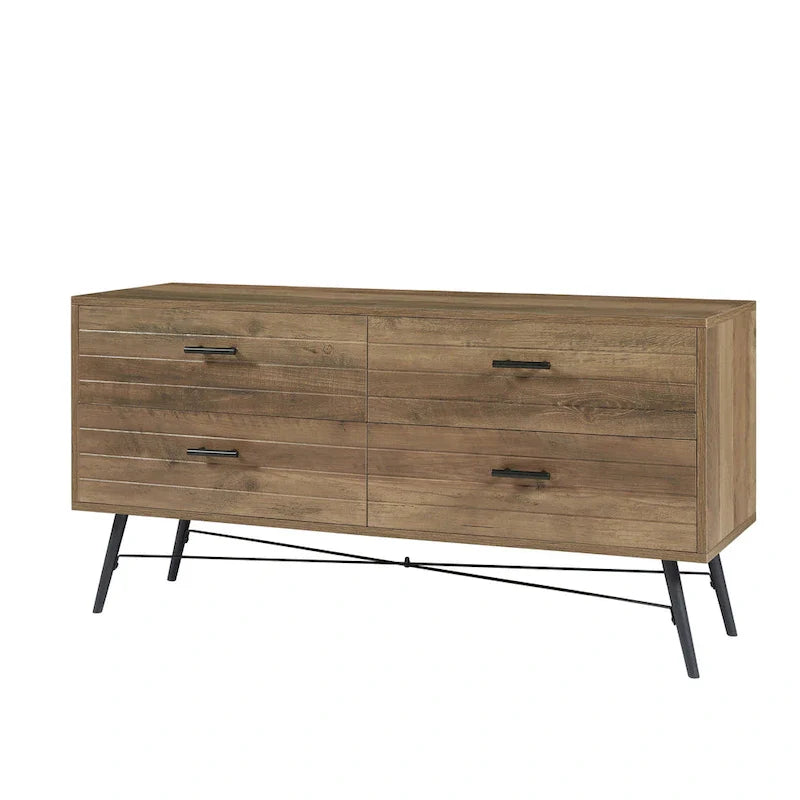 Cómoda horizontal de 4 cajones con acabado nogal rústico