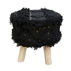 Taburete de tela bohemio con base de madera de eucalipto