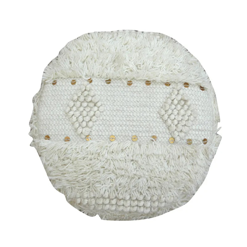 Taburete de tela bohemio con base de madera de eucalipto